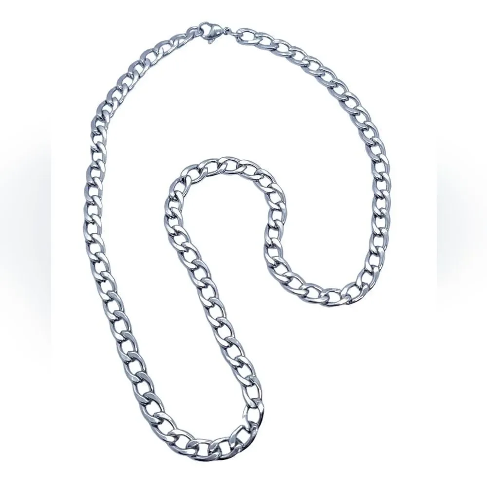 Stainless Steel 6mm Long Link Curb Link Silver Chain Men's Necklace Jewelry